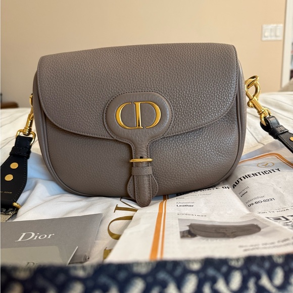 Dior Large Bobby Taupe Leather Crossbody Bag with Gold hardware cards COA - Picture 2 of 12